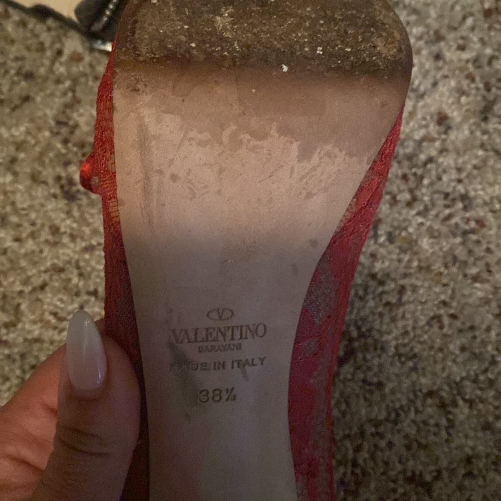 Valentino Red Couture Satin Lace Open Toe Bow Platform - Picture 5 of 5